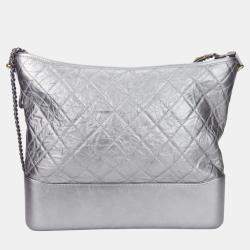 Pre Owned Chanel Leather Silver Metallic Gabrielle Chain Large Hobo Shoulder Bag