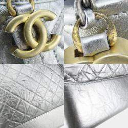 Pre Owned Chanel Leather Silver Metallic Gabrielle Chain Large Hobo Shoulder Bag