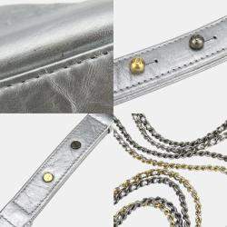 Pre Owned Chanel Leather Silver Metallic Gabrielle Chain Large Hobo Shoulder Bag