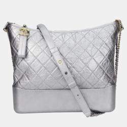 Pre Owned Chanel Leather Silver Metallic Gabrielle Chain Large Hobo Shoulder Bag
