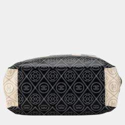 Chanel Black White Leather Camellia Coco Mark Chain Tote Bag