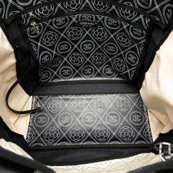 Chanel Black White Leather Camellia Coco Mark Chain Tote Bag