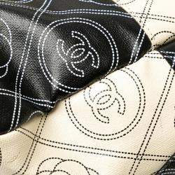 Chanel Black White Leather Camellia Coco Mark Chain Tote Bag