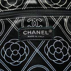 Chanel Black White Leather Camellia Coco Mark Chain Tote Bag