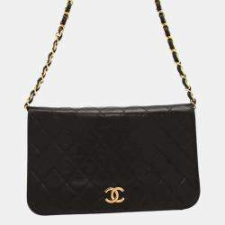 Chanel Black Lambskin Coco Mark Matelasse Push Lock Chain Shoulder Bag