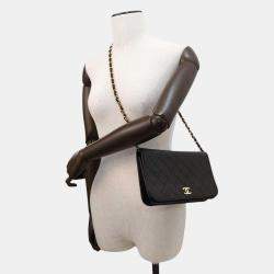 Chanel Black Lambskin Coco Mark Matelasse Push Lock Chain Shoulder Bag