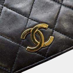Chanel Black Lambskin Coco Mark Matelasse Push Lock Chain Shoulder Bag