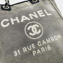 Chanel Canvas Grey Deauville Pm Chain Tote Bag