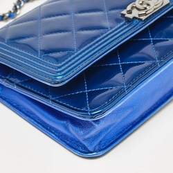 Chanel Royal Blue Quilted Patent Leather Boy Wallet on Chain