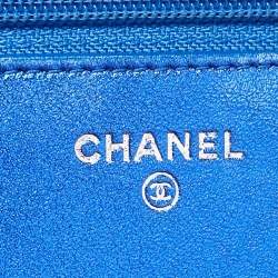 Chanel Royal Blue Quilted Patent Leather Boy Wallet on Chain