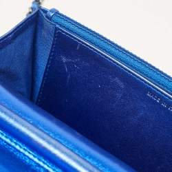 Chanel Royal Blue Quilted Patent Leather Boy Wallet on Chain