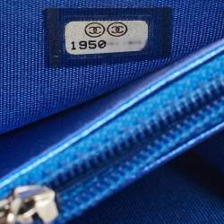 Chanel Royal Blue Quilted Patent Leather Boy Wallet on Chain