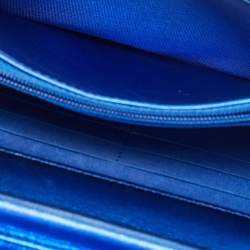 Chanel Royal Blue Quilted Patent Leather Boy Wallet on Chain