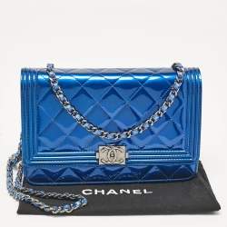 Chanel Royal Blue Quilted Patent Leather Boy Wallet on Chain