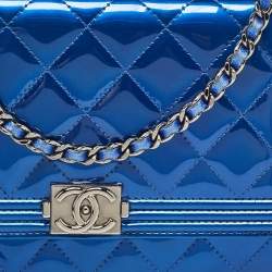 Chanel Royal Blue Quilted Patent Leather Boy Wallet on Chain