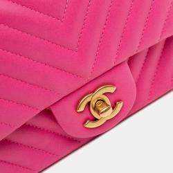 Chanel Pink Mini Square Classic Chevron Lambskin Flap