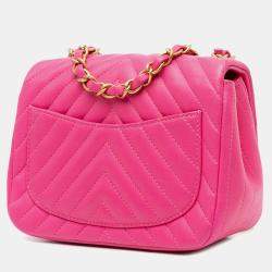 Chanel Pink Mini Square Classic Chevron Lambskin Flap