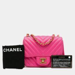 Chanel Pink Mini Square Classic Chevron Lambskin Flap