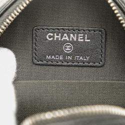Pre Owned Chanel Black Goatskin Camellia Round Clutch with Chain