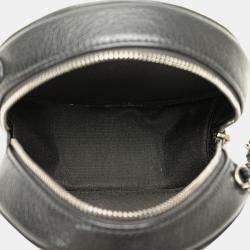 Pre Owned Chanel Black Goatskin Camellia Round Clutch with Chain