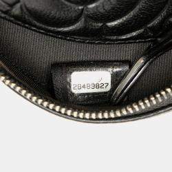 Pre Owned Chanel Black Goatskin Camellia Round Clutch with Chain