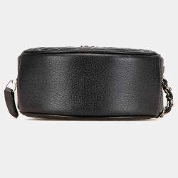 Pre Owned Chanel Black Goatskin Camellia Round Clutch with Chain