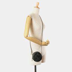 Pre Owned Chanel Black Goatskin Camellia Round Clutch with Chain