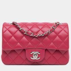 Pre Owned Chanel Mini Lambskin Rectangular Classic Single Flap Bag
