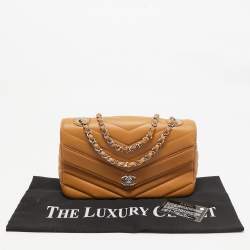 Pre Owned Chanel Brown Chevron Leather Data Center Envelope Flap Bag