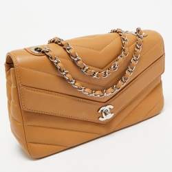 Pre Owned Chanel Brown Chevron Leather Data Center Envelope Flap Bag