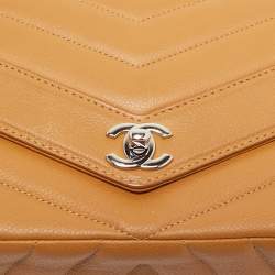 Pre Owned Chanel Brown Chevron Leather Data Center Envelope Flap Bag