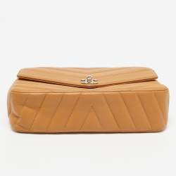 Pre Owned Chanel Brown Chevron Leather Data Center Envelope Flap Bag