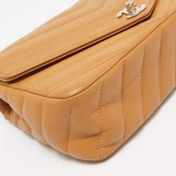 Pre Owned Chanel Brown Chevron Leather Data Center Envelope Flap Bag