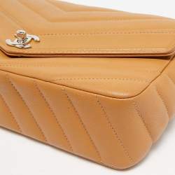 Pre Owned Chanel Brown Chevron Leather Data Center Envelope Flap Bag