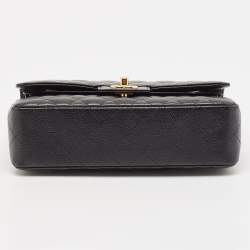 Pre Owned Chanel Black Quilted Caviar Leather Small Classic Double Flap Bag