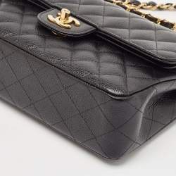 Pre Owned Chanel Black Quilted Caviar Leather Small Classic Double Flap Bag