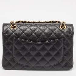 Pre Owned Chanel Black Quilted Caviar Leather Small Classic Double Flap Bag