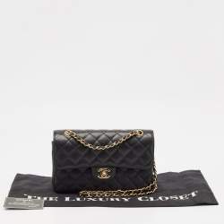 Pre Owned Chanel Black Quilted Caviar Leather Small Classic Double Flap Bag