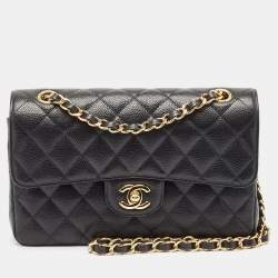 Pre Owned Chanel Black Quilted Caviar Leather Small Classic Double Flap Bag