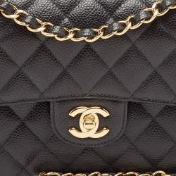 Pre Owned Chanel Black Quilted Caviar Leather Small Classic Double Flap Bag