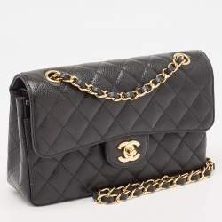 Pre Owned Chanel Black Quilted Caviar Leather Small Classic Double Flap Bag