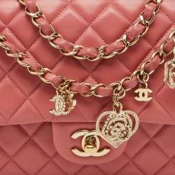 Pre Owned Chanel Peach Pink Quilted Leather Medium Classic Double Flap Bag