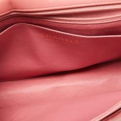 Pre Owned Chanel Peach Pink Quilted Leather Medium Classic Double Flap Bag