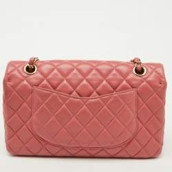 Pre Owned Chanel Peach Pink Quilted Leather Medium Classic Double Flap Bag