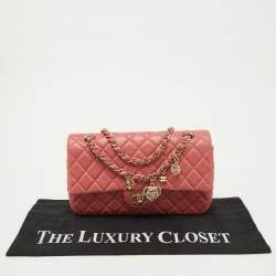 Pre Owned Chanel Peach Pink Quilted Leather Medium Classic Double Flap Bag