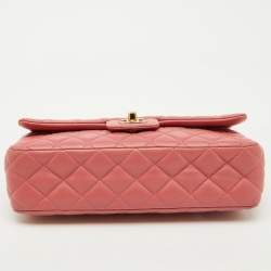 Pre Owned Chanel Peach Pink Quilted Leather Medium Classic Double Flap Bag