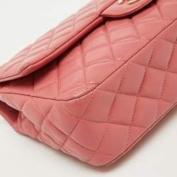 Pre Owned Chanel Peach Pink Quilted Leather Medium Classic Double Flap Bag