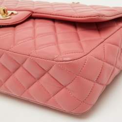 Pre Owned Chanel Peach Pink Quilted Leather Medium Classic Double Flap Bag