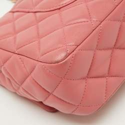 Pre Owned Chanel Peach Pink Quilted Leather Medium Classic Double Flap Bag