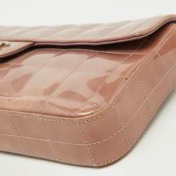 Chanel Dusty Pink Quilted Patent Leather Chocolate Bar CC East West Flap Bag
